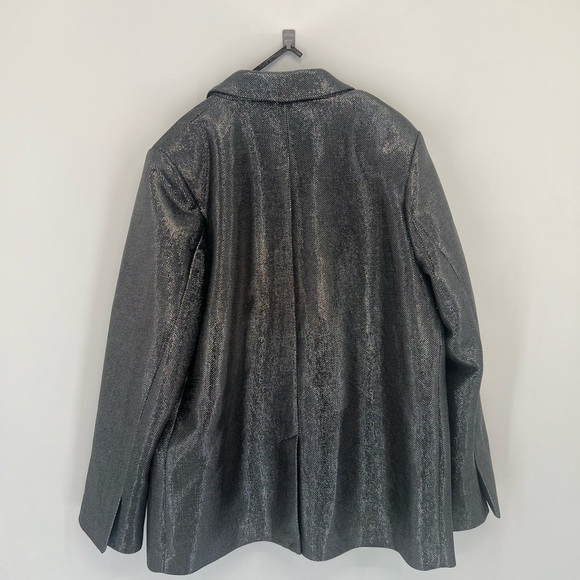 H&M Metallic Retro Shimmery Shiny Single Breasted Woven Blazer In Black Silver - Picture 7 of 10